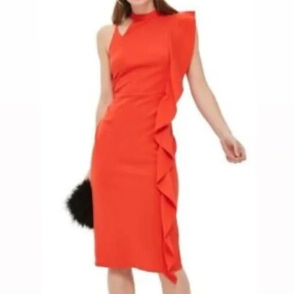 Topshop Dresses & Skirts - Topshop Red Orange Ruffle Cocktail Midi Sleeveless Dress 12